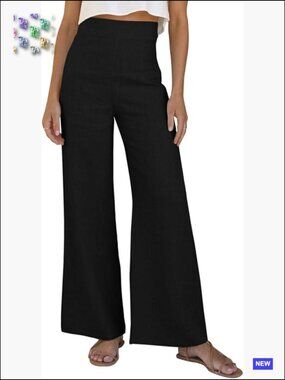 Wide Leg Linen Pants High Waist Palazzo Trousers Flowy Casual Travel Beach